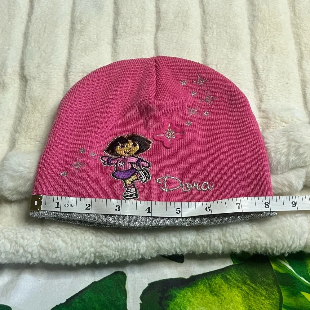 Y2K Dora the Explorer Pink Silver Embroidered Toddler Fall Winter Beanie